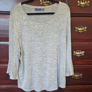 Apt. 9 Gray Long Sleeve Top with Gold Accents